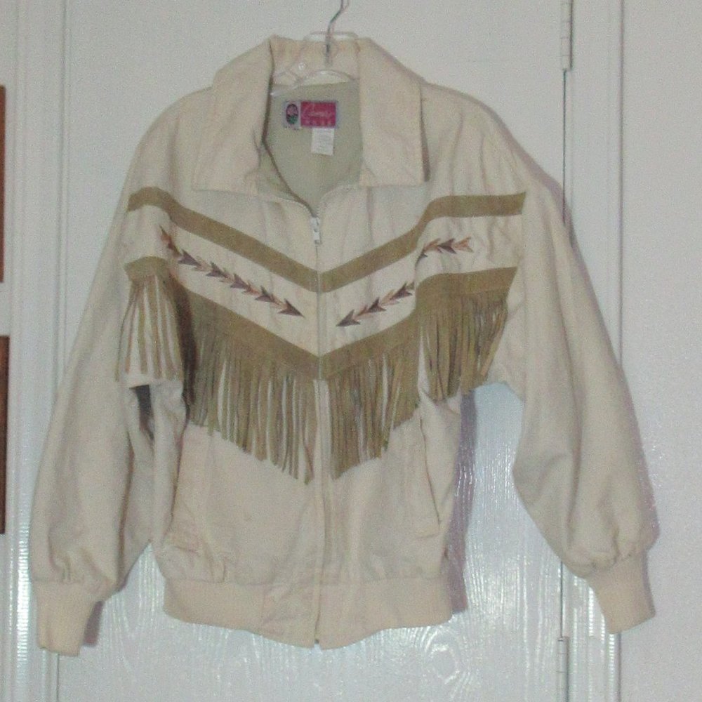 Medium Lined Southwest Cotton Canvas Fringe Jacket CAMEO ROSE